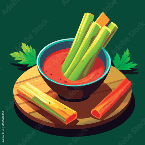 Celery sticks in a spicy dip.