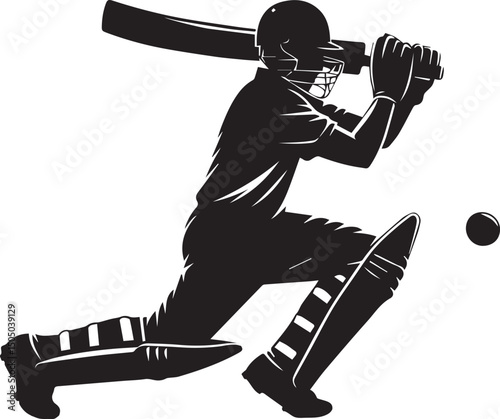 Cricket Batsman Silhouette Vector in Action Pose – Black and White Sports Art