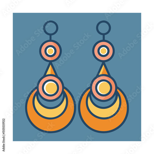 Colorful flat design illustration of stylish earrings on a teal background displaying accessory fashion