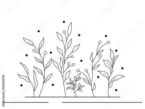 Hand-drawn wild flowers sketch set isolated on white background. Spring herbal design. Black Silhouettes Of Grass, Flowers And Herbs.