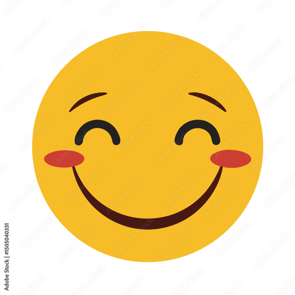 Fototapeta premium Smiling yellow emoji face with blushing cheeks expressing happiness and positive feelings