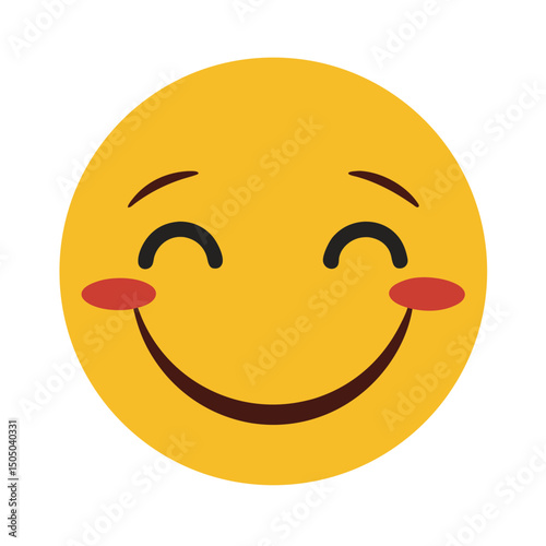 Smiling yellow emoji face with blushing cheeks expressing happiness and positive feelings