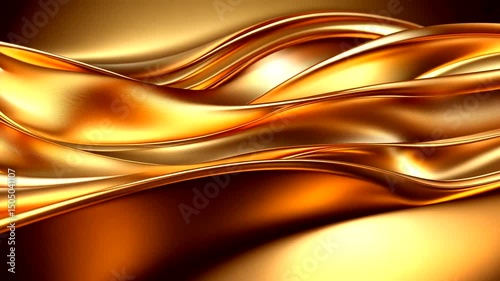 Abstract golden fabric creates smooth, shiny, and flowing waves, embodying luxury, elegance, and fluid metallic beauty