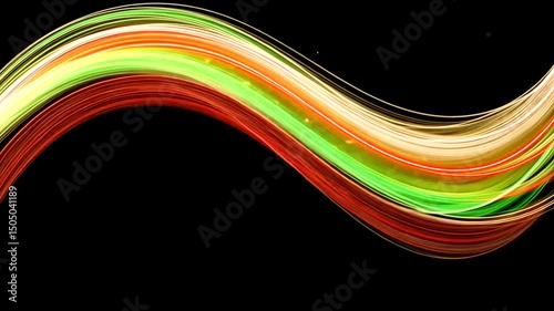 Abstract wavy lines of luminous colors create a vibrant, dynamic flow against a solid black background, conveying motion and energy