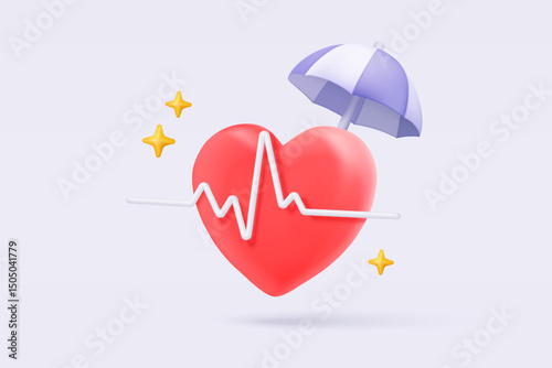 3d first aid medicine and emergency call to hospital for diagnostic health pharmaceutical. Heart checkup online consultation with call center. 3d diagnostic urgency icon vector render illustration