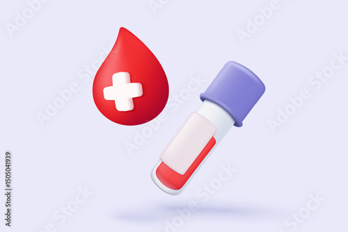 3d blood drop with medical sign on pastel background. World Blood donor day, healthcare, hematology, medicine minimal concept. 3d medical icon vector with shadow render illustration