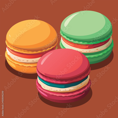 Colorful macarons in a festive display.