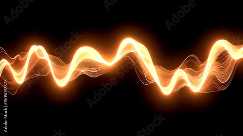 Golden wave emanating energy glows brilliantly against a dark background, depicting abstract motion and light effects