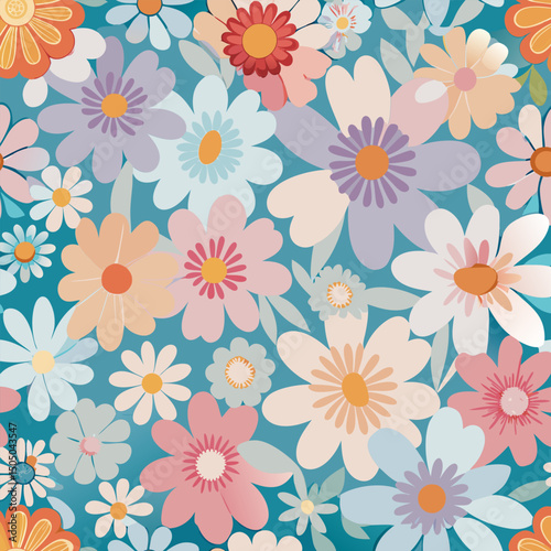 Pastel Floral Seamless Pattern. Blooming Flowers Background
