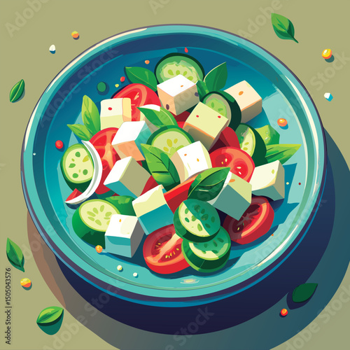 Colorful Greek salad in a plate.