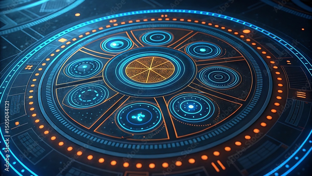 Obraz premium Futuristic Circular Interface Design Gemini API gen-lang-client-0847638545 Integration for Advanced UI