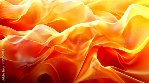Abstract waves of orange and yellow fabric, creating a dynamic, luminous texture with soft folds and shimmering highlights
