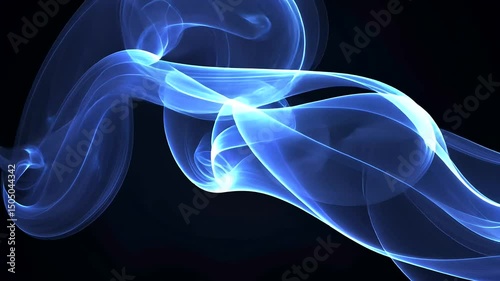 Abstract rendering of swirling blue smoke or energy trails against a stark black backdrop, creating a dynamic, ethereal composition