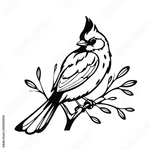 Cardinal perched on a branch in profile view. Detailed illustration with nature theme. Wildlife artistry for nature/wildlife prints -