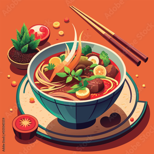 Delicious Asian Noodle Soup with Toppings.