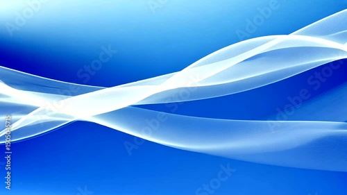 White flowing curves on blue backdrop create ethereal motion. Abstract composition with smooth lines suggesting energy and movement