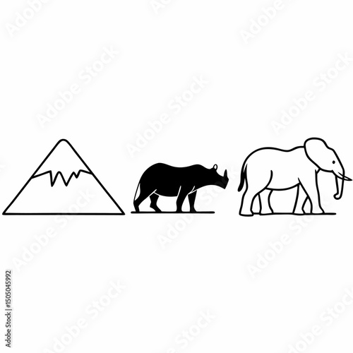 Black silhouette camel and horse warning road signs at sunset, wild mammal animal illustration