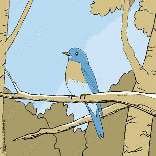 A vibrant vector illustration of an Eastern Bluebird, showcasing its vivid blue plumage and warm reddish chest, ideal for nature-themed designs.