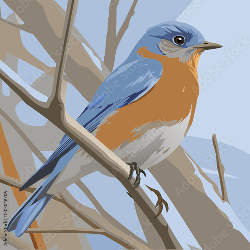 A vibrant vector illustration of an Eastern Bluebird, showcasing its vivid blue plumage and warm reddish chest, ideal for nature-themed designs.