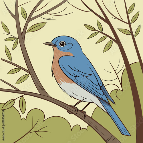 A vibrant vector illustration of an Eastern Bluebird, showcasing its vivid blue plumage and warm reddish chest, ideal for nature-themed designs.