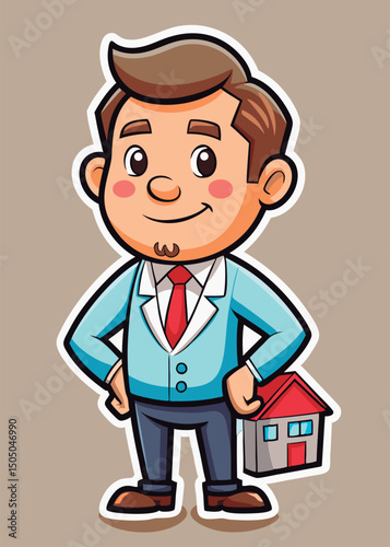 Friendly real estate agent holding a house.