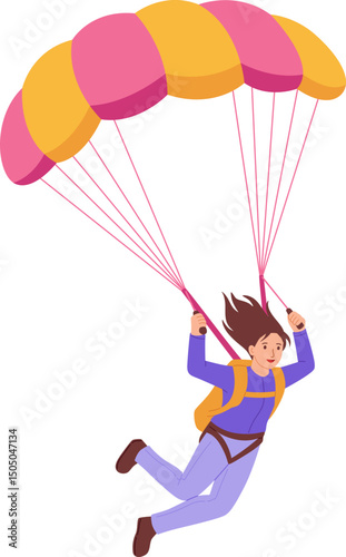 Skydiver with a colorful parachute illustration
