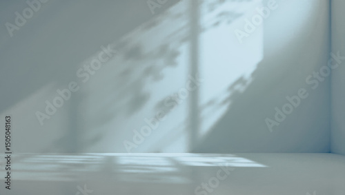 Cuadro en lienzo Light blue background with soft sunlight shadows, minimalistic design, spacious