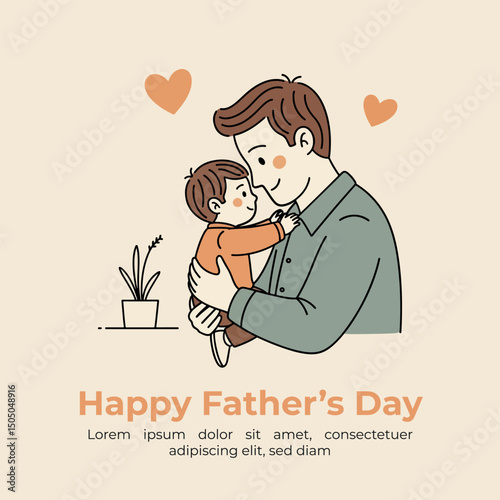 Happy Father’s Day Vector Illustration with Smiling Father and Son Hugging. Generative AI