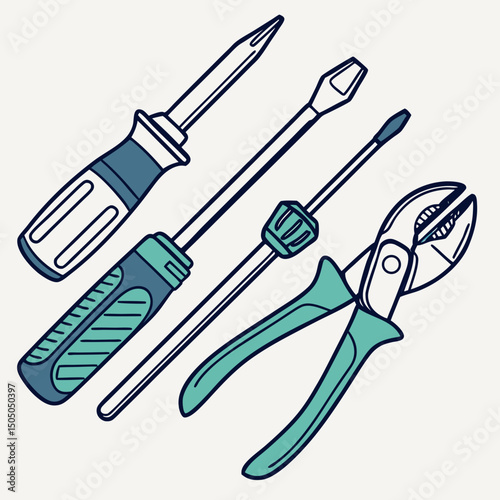Vector illustration of appliance repair tools set, isolated on white background