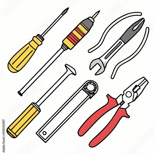 Vector illustration of appliance repair tools set, isolated on white background