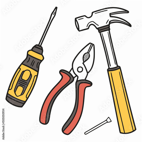 Vector illustration of appliance repair tools set, isolated on white background