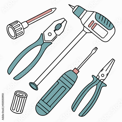 Vector illustration of appliance repair tools set, isolated on white background