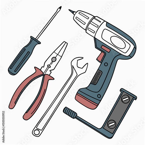 Vector illustration of appliance repair tools set, isolated on white background