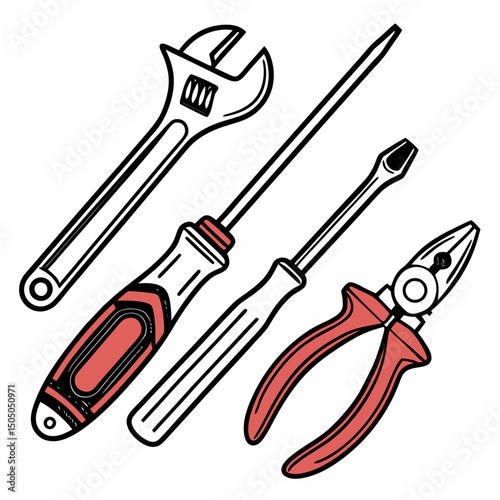 Vector illustration of appliance repair tools set, isolated on white background
