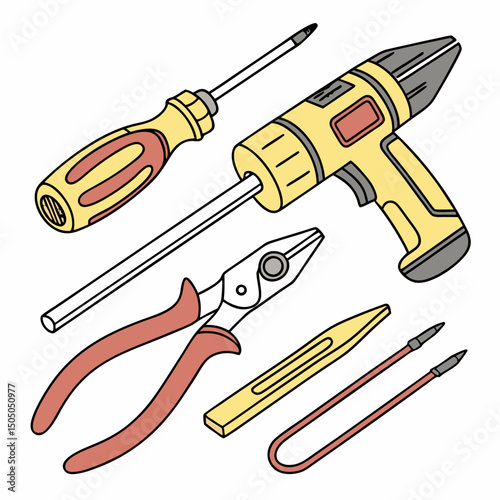 Vector illustration of appliance repair tools set, isolated on white background