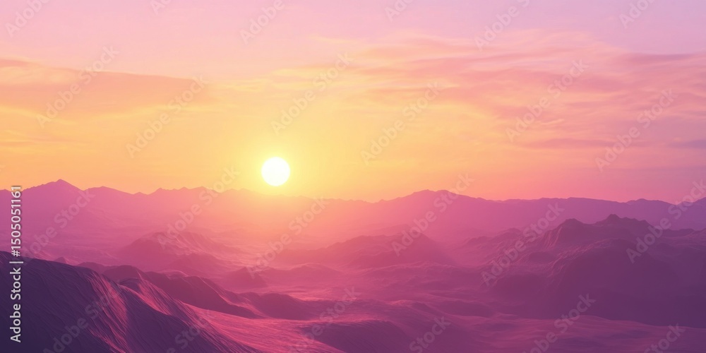Obraz premium A vast desert landscape with dunes glowing orange and purple as the sun sets
