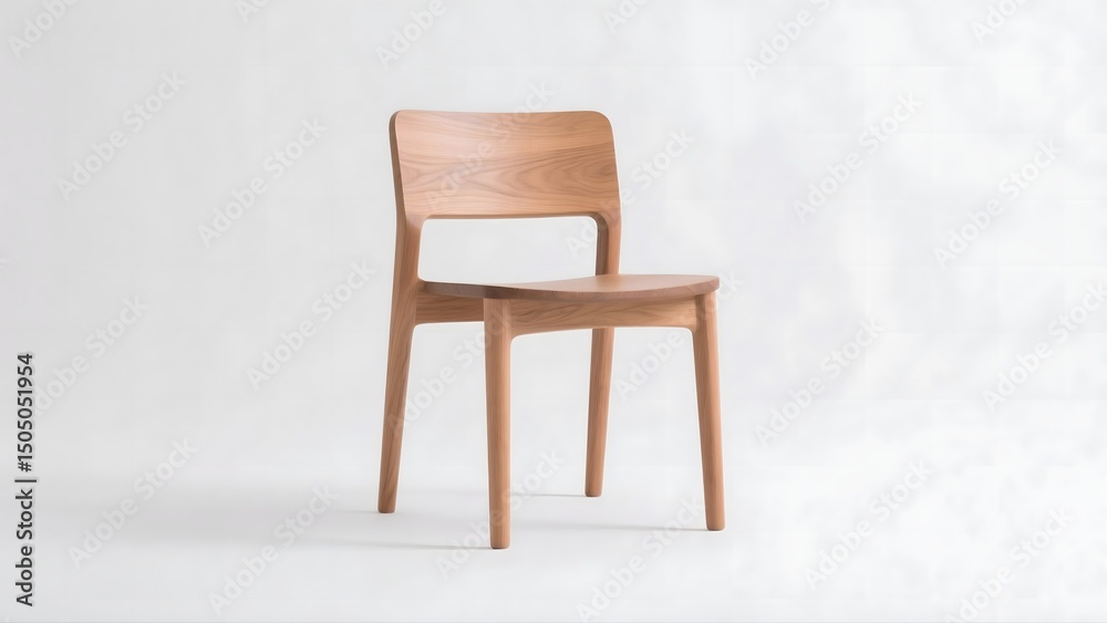 Obraz premium a minimalist wooden chair with a natural finish isolated on white background