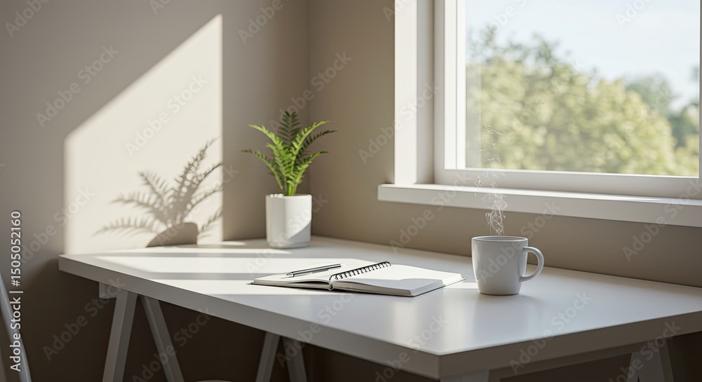 Fototapeta premium Cozy home office with morning light