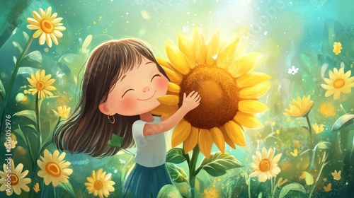 Cute Cartoon Sunflower Scene a?