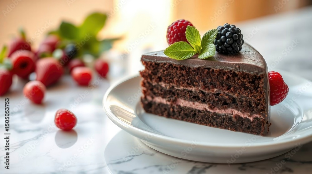 Decadent Chocolate Cake: A Gourmet Slice with Fresh Berries Decadent Chocolate Cake: A Gourmet Slice with Fresh Berries
