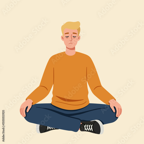 Man Sitting Cross-legged Meditating for Calmness and Wellbeing Practice