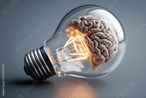 Close up, Brainstorming visualized by a glowing lightbulb as a symbol of creative thinking