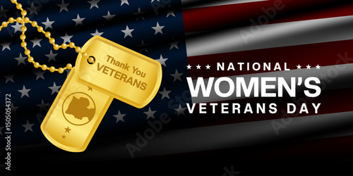 June 12 is National Womens Veterans Day. Suitable for posters, banners and social media. Black background. 