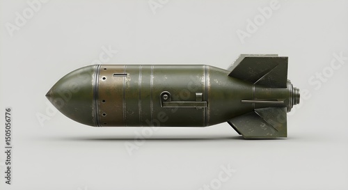 Atomic Bomb in Olive Green on White Background | World War II Era Weapon for Military History and Cold War Educational Materials