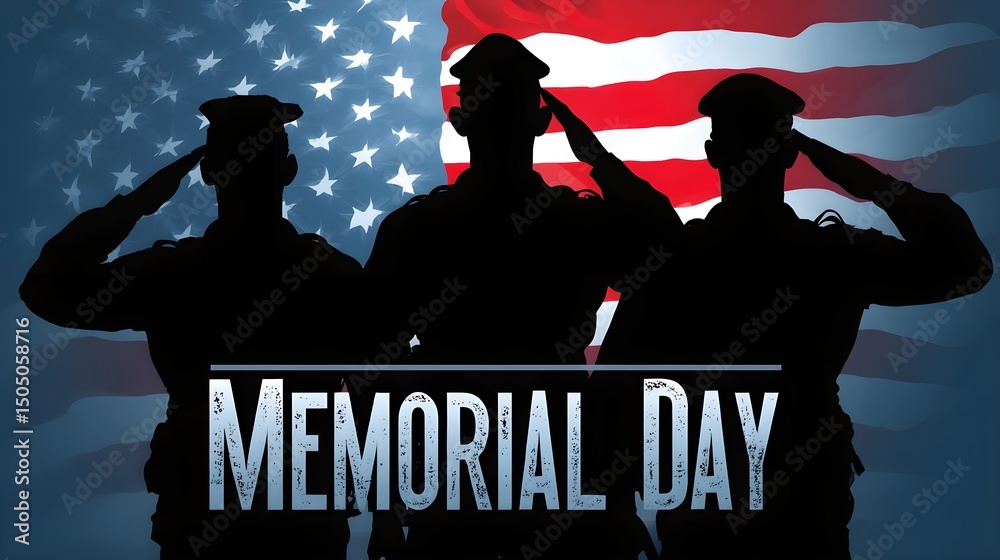 Naklejka premium American flag design with the text Memorial Day for 4th of July, Independence Day, American soldier saluting