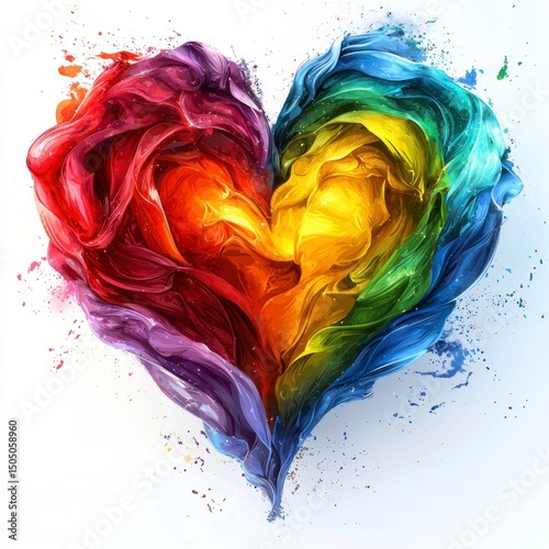 Vibrant Rainbow Heart Illustration on a Clean White Background Showcasing Love and Connection Through Colorful Swirls