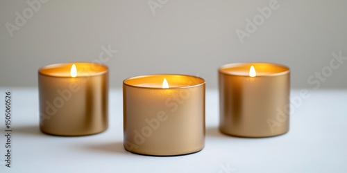 LED flameless votive candles in gold finish on white background