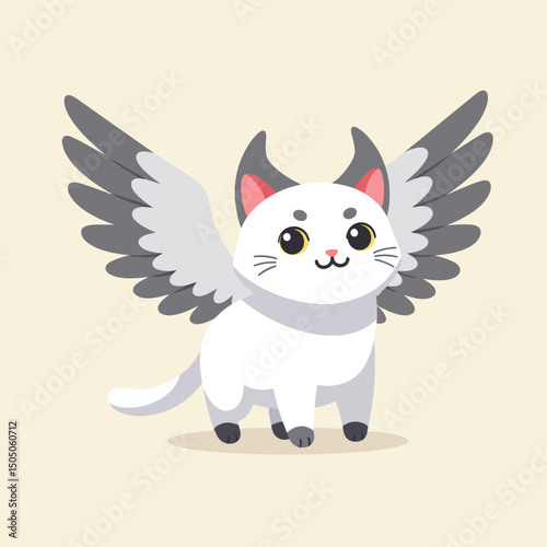 Cartoon Winged Cat Illustration with Cute Eyes and Happy Expression