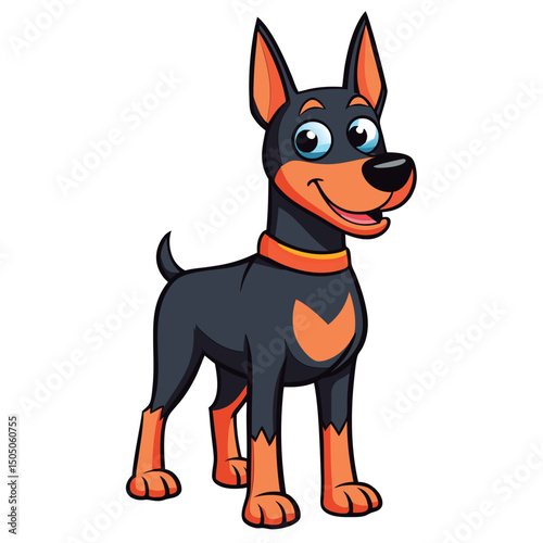 Cute cartoon Doberman stands proudly.