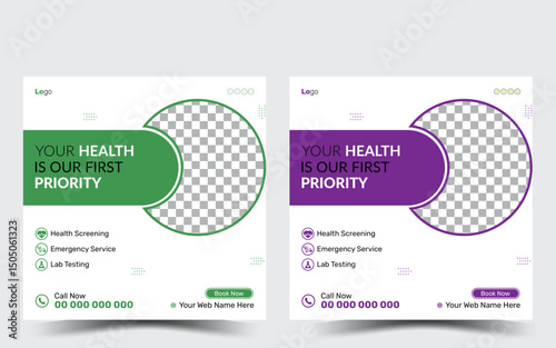 Modern medical social media template with a flat design concept and web icon illustration